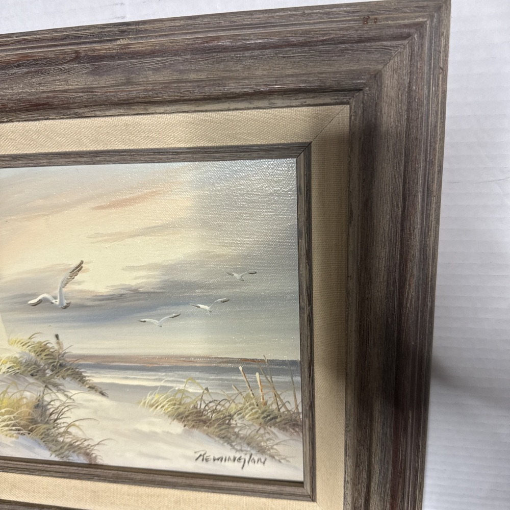 Remington Signed Original Seascape Beach w/Lighthouse Oil Painting Canvas 8X10 - Picture 4 of 14
